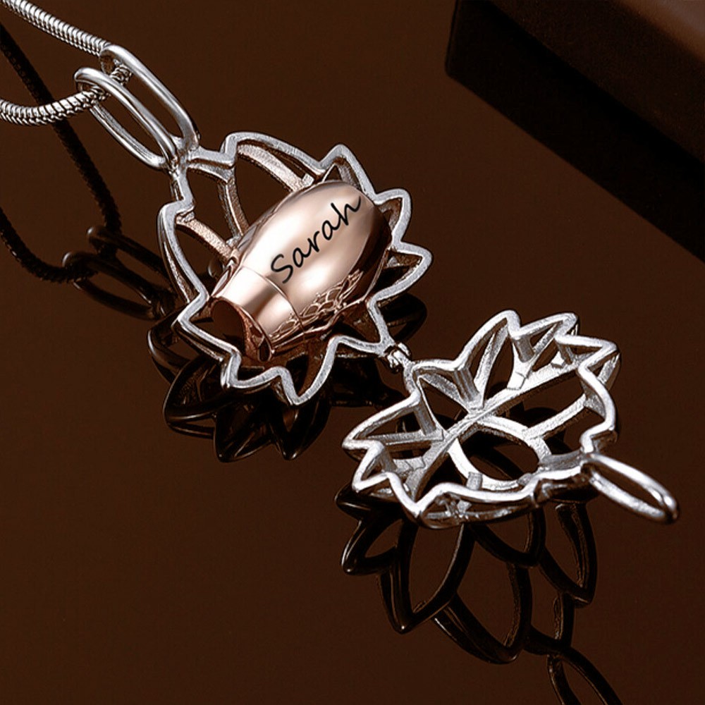 Personalized Lotus Locket Cremation Urn Necklace for Ashes for Women/Pet Loss/Baby Cremation Jewelry, Memory Gift