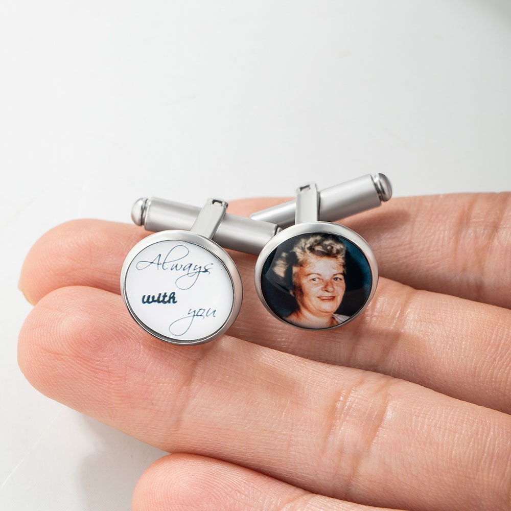 Custom Memorial Photo Cufflinks, Personalized Photo Cufflinks, Weddings Cuff Links with "Always with You" Text, Cool Gifts for Men