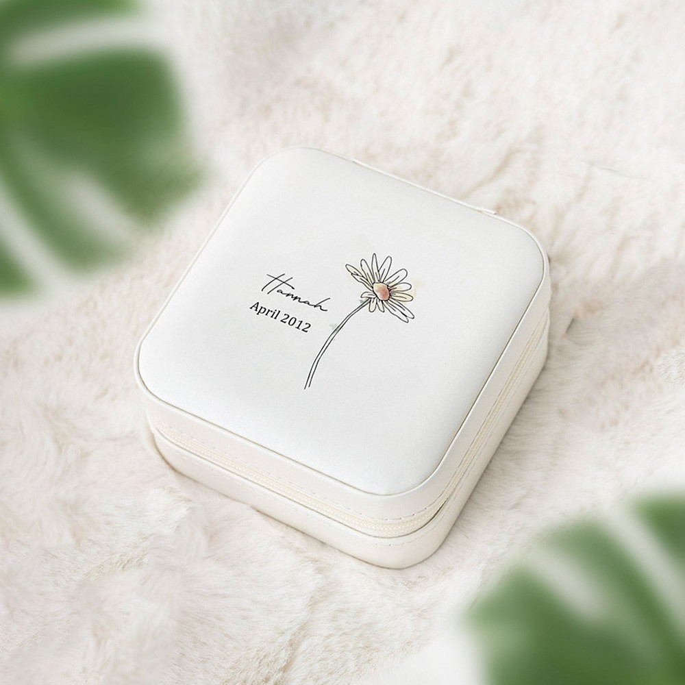 Custom Name Jewelry Box with Birth Flowers, Jewelry Travel Case