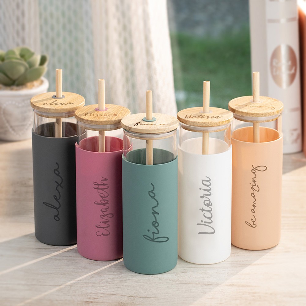 Personalized Glass Tumbler with Straw