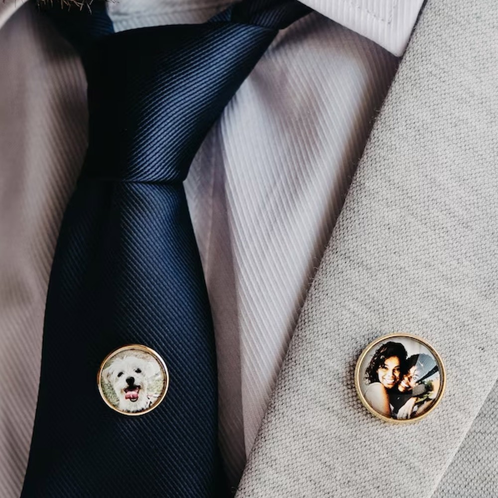 Groom Gift Custom Photo Lapel Pin, Memorial Boutonniere Pin for Men Suit, Personalized Wedding Day Gift for Him, Custom Button Pins Design Your Own