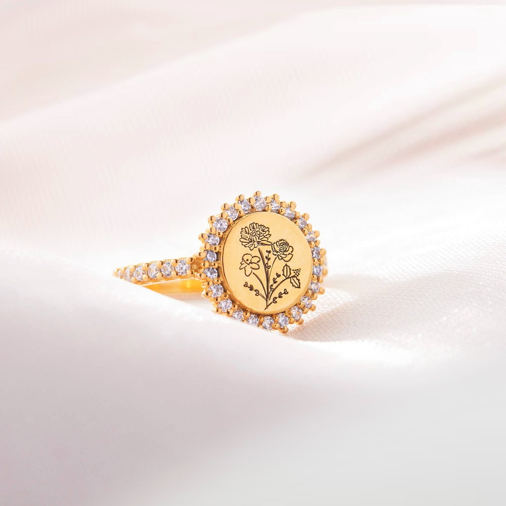 combined birth month flower ring
