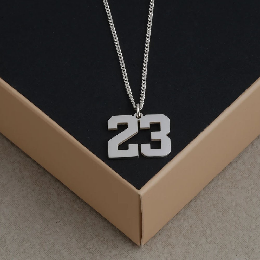 Custom Number Men Necklace, Silver Number Jewelry, Personalized Gift for Him, Number Pendant, Yellow Gold Number Necklace
