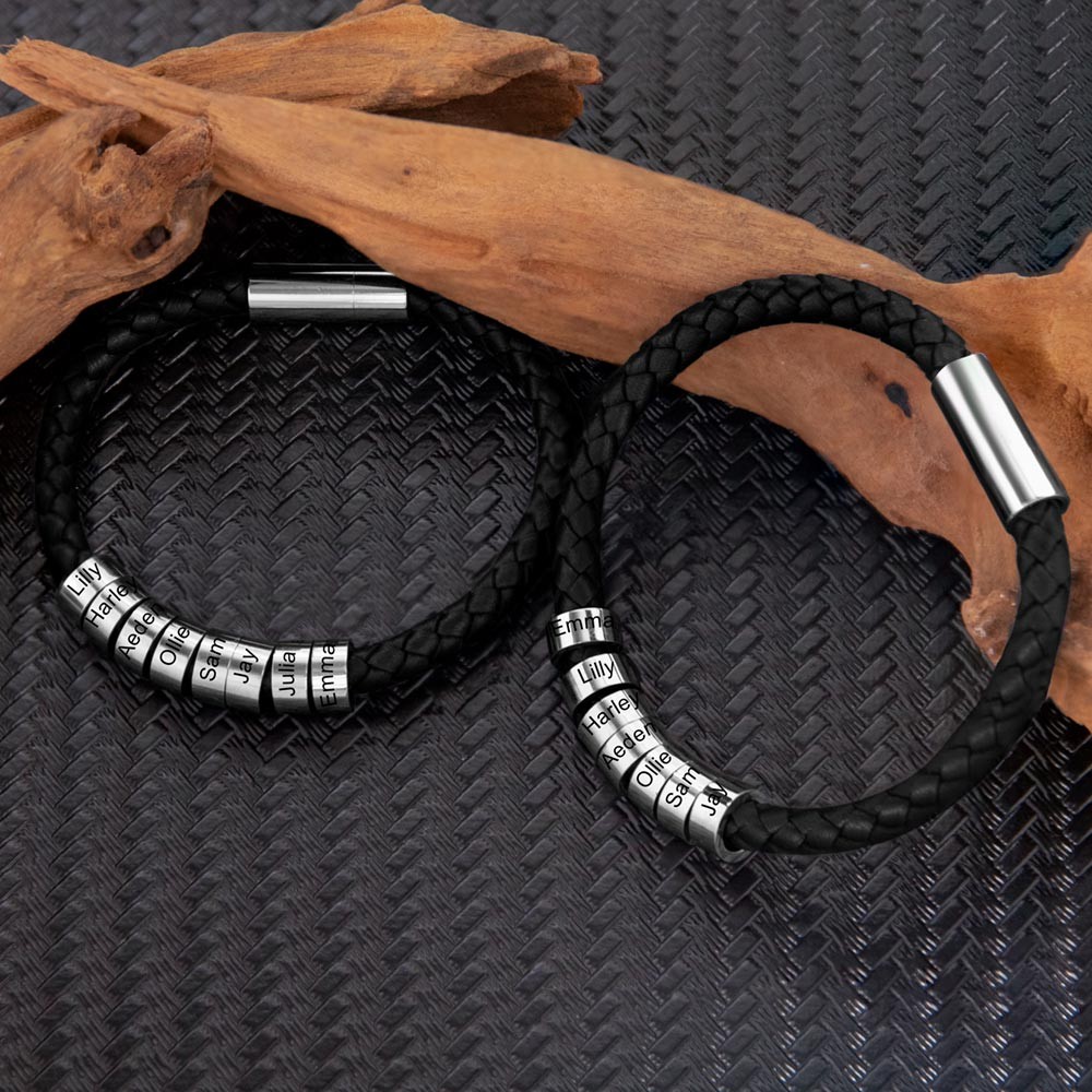 Personalised Leather ID Bracelet For Men – Engraved Fathers Day Gift, Custom Name/Message