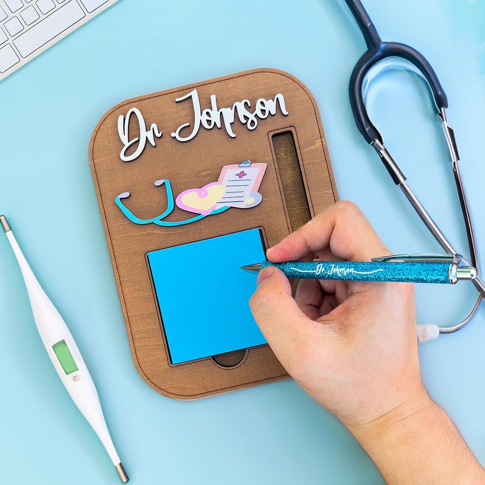 Personalized Medical Themed Sticky Note Holder, Custom Name Post-it Holder with Pen Slot, Doctor/Nurse Gift, Graduation Gift, Gift for Her