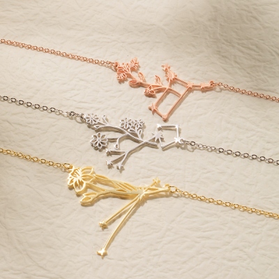 Custom Zodiac Constellation Necklace, Floral Constellation Charm, Birth Flower Necklace, Mom Necklace, Women Smycken, Bridesmaids Present, Present för henne