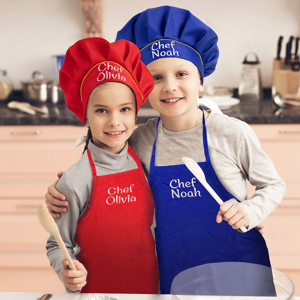 Grembiule da cucina per bambini personalizzato, cappello abbinato