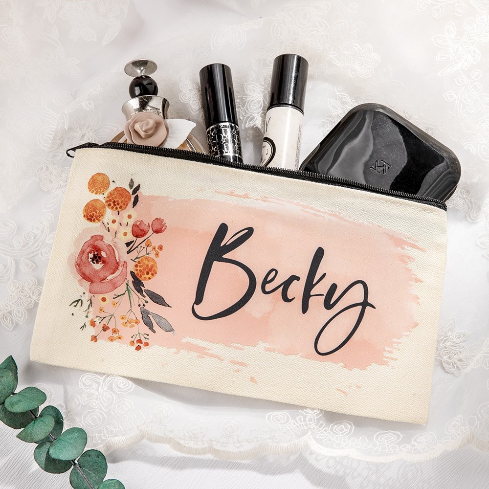 Gepersonaliseerde make-up tas voor vrouwen, bruidsmeisje voorstel geschenken, aangepaste monogram canvas cosmetische etui, huwelijksgeschenken, make-up cadeauset