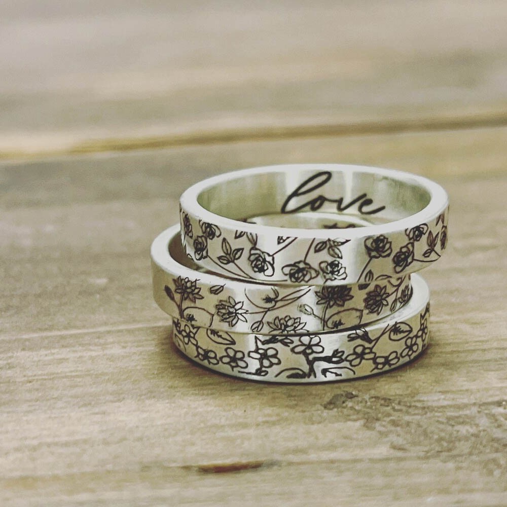 Custom Multiple Birth Flower Ring, Floral Stacking Ring, Sterling ...