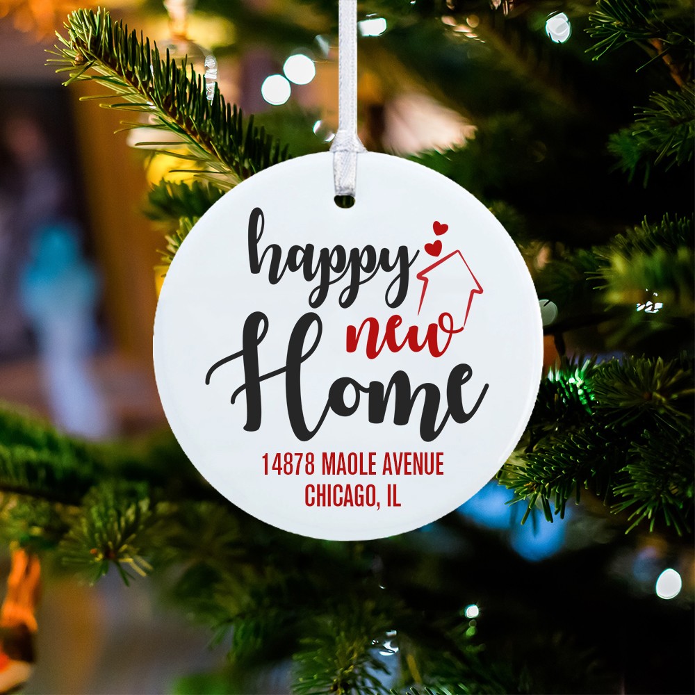 Decorazione personalizzata in ceramica Happy Home, ornamento natalizio personalizzato con messaggio, decorazione domestica, regalo di inaugurazione della casa, regalo per amici/famiglia/lei