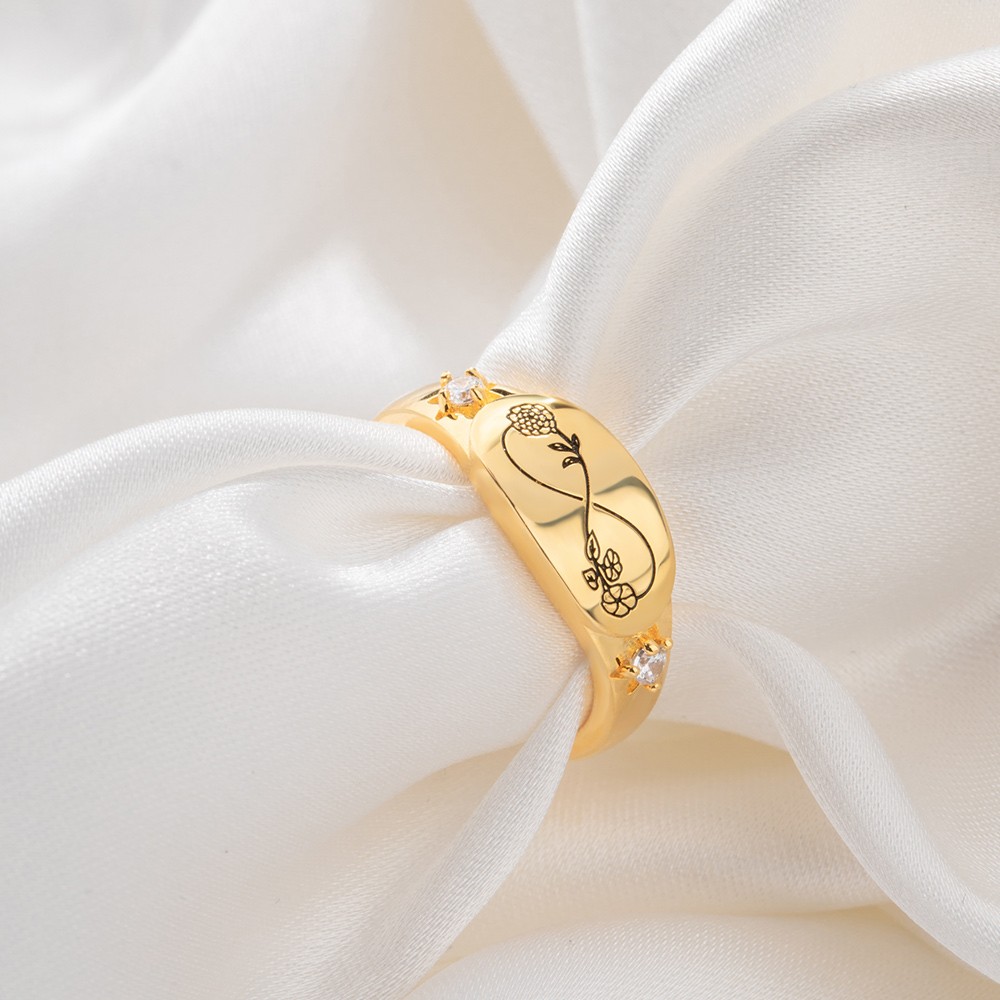 Anello personalizzato con fiori di nascita Infinity 2, anello in argento con nome personalizzato inciso, gioielli da donna, regali di compleanno, regali per amici/sorelle/coppie