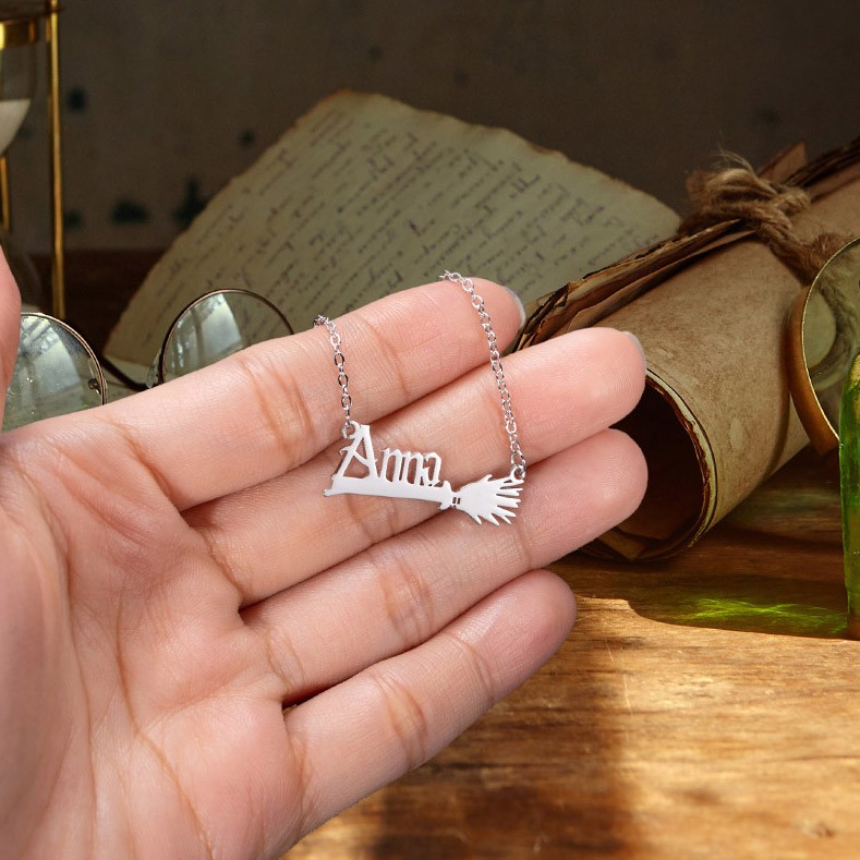 Custom Name Witch Broom Necklace, Magic Broom Name Pendant Chain, Sterling Silver 925 Jewelry, Birthday/Christmas/Anniversary Gift for Women/Girls