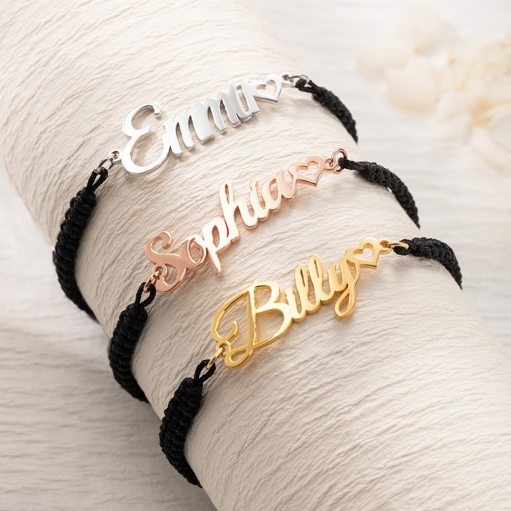 Bracelets assortis tressés personnalisés, ensemble de 2, bracelets de promesse de nom personnalisés, bracelets réglables, bracelets de relation d'attraction pour les couples