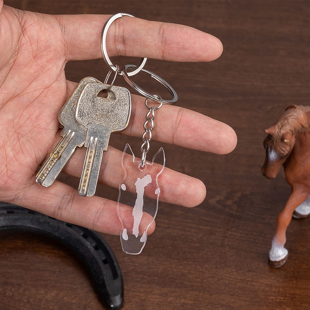 Personlig hästansiktsmärkningsnyckelring, anpassad husdjursnyckelring, akrylhästnyckelring, hästpresent, present till ridsport/djurälskare/hästälskare