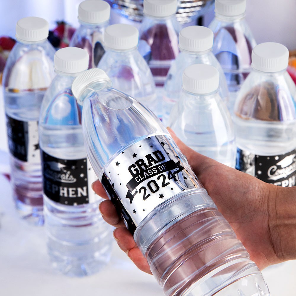 Etichette personalizzate per bottiglie d'acqua di laurea, set di 20 pezzi, adesivi impermeabili per laurea, adesivi per bottiglie d'acqua, decorazioni per feste di laurea