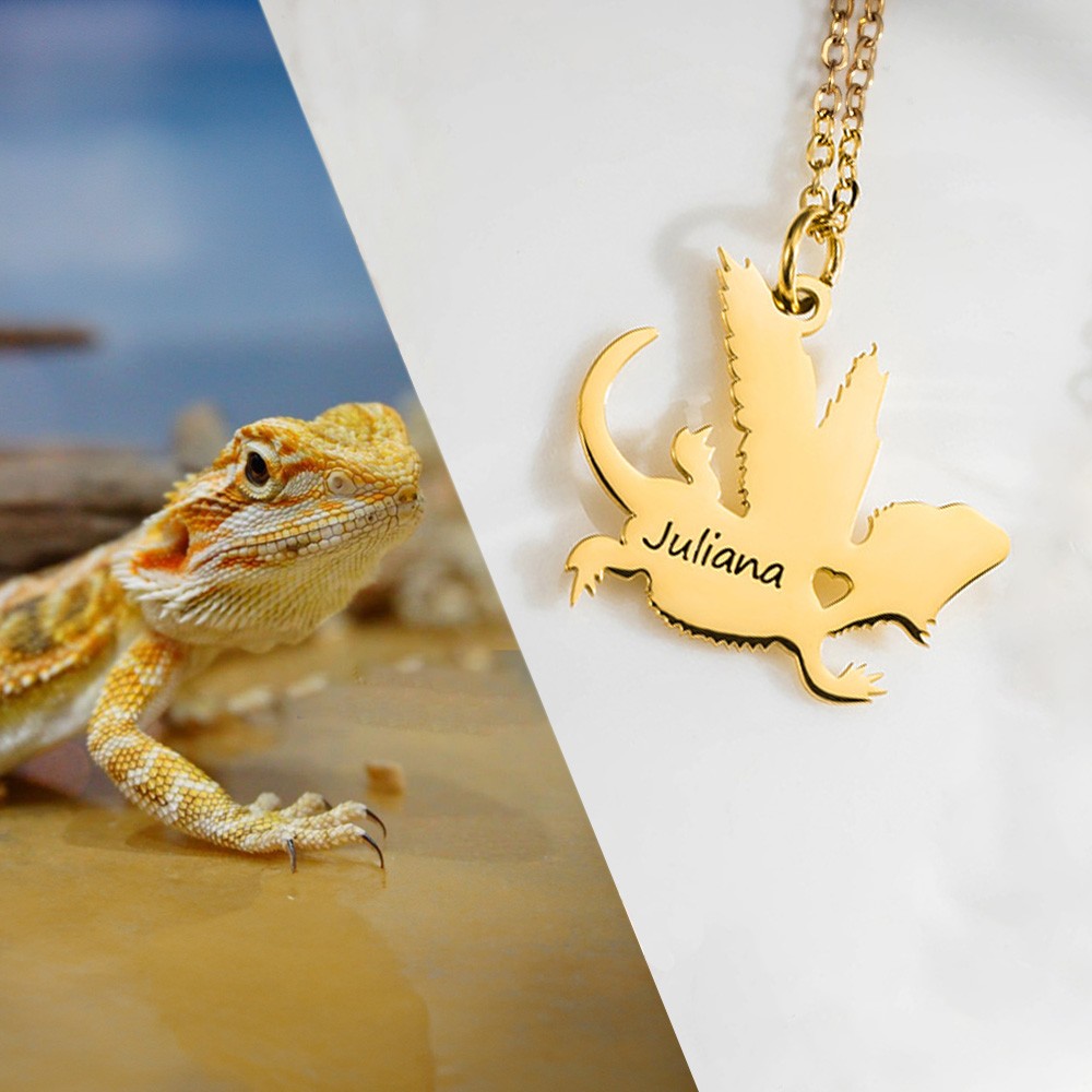 Personalized Bearded Dragon Necklace, Lizard Name Jewelry, Reptile Gift, Custom Pet Loss Memorial Gift, Angel Heaven Rainbow Bridge