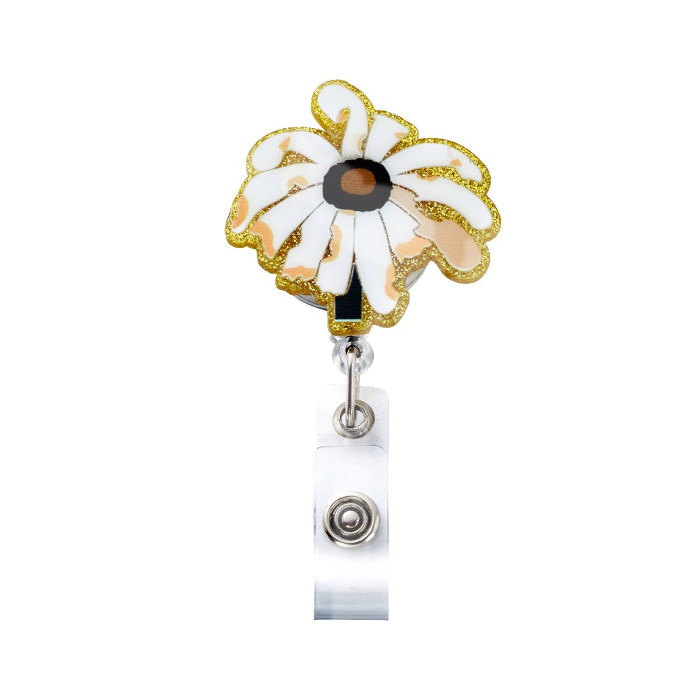 Personalized Wilted Daisy Badge Reel, Custom Acrylic Retractable