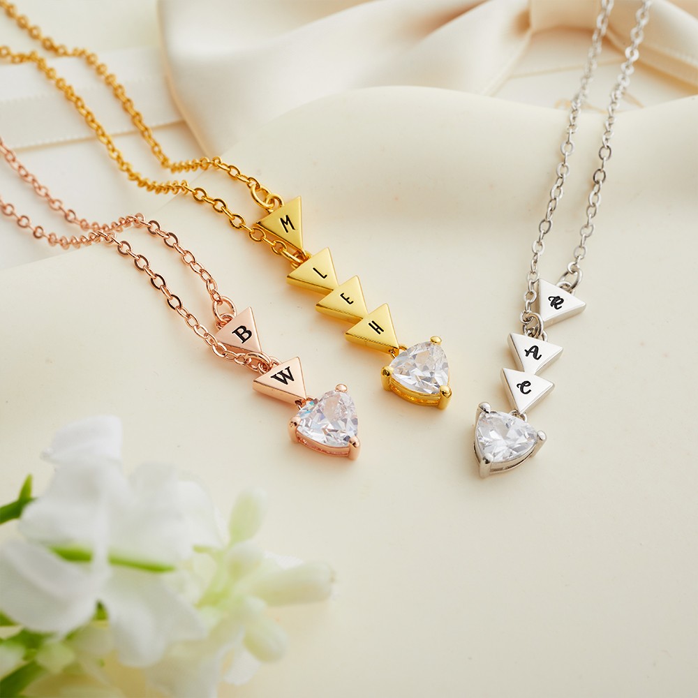Personalized Triangle Initial Necklace with Zirconia, Thank You for Being My Badass Tribe, S925 Jewelry, Sister/Friendship/Bridesmaid's Gift for Women Best Friend