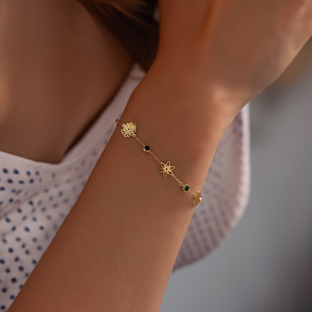 Bracelet Cœur Personnalisable Avec Pierres De Naissance - 1 à 5 Prénoms Gravés - Cadeau Sentimental Pour Elle