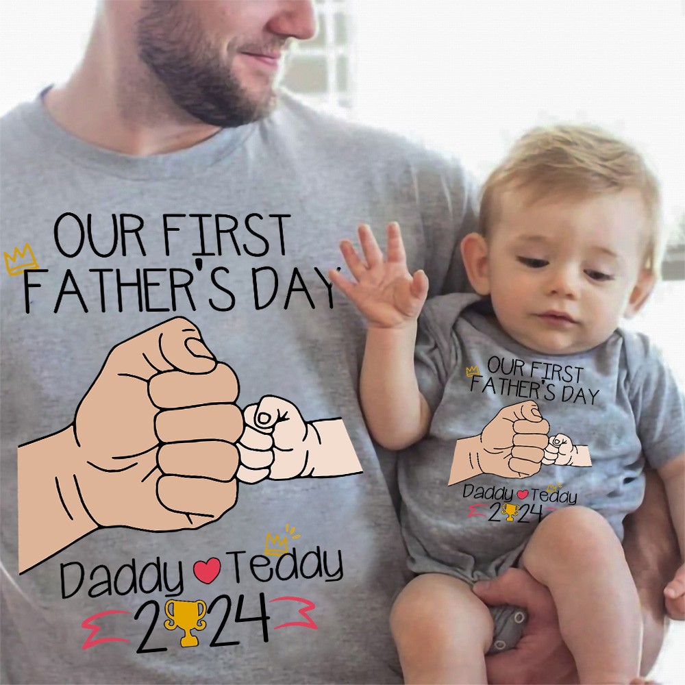 Gepersonaliseerde hand-tot-hand shirts, bijpassende papa baby shirts, papa en kind eerste bump shirt, vaderdagcadeau, ons eerste vaderdagshirt voor papa