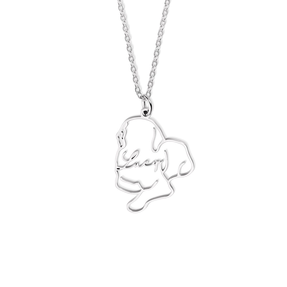 Custom Dog Breed Silhouette Outline Picture Necklace with Name, Dog Pet Photo Necklace, Pet Memorial Jewelry, Gift for Women/Girls/Family/Pet Lover