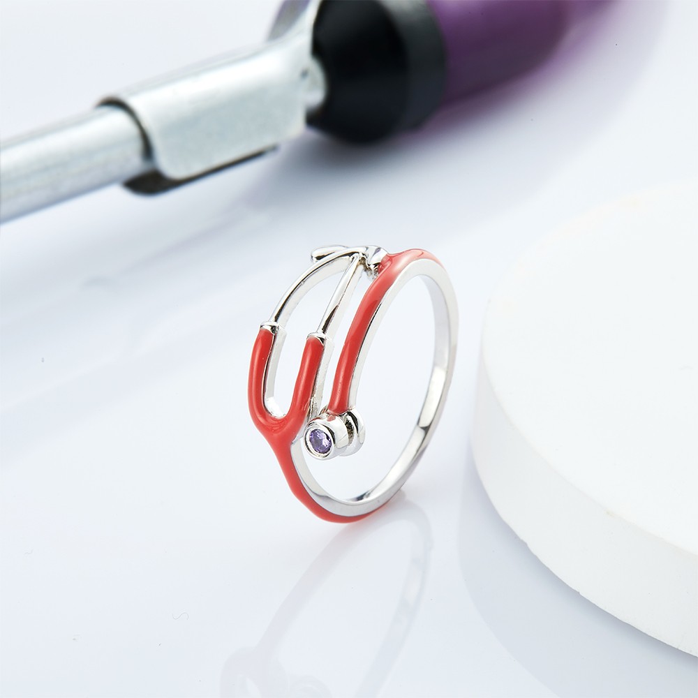 Personalisierter Stethoskop-Ring mit Geburtsstein, Stethoskop-Emaille-Ring, Damenschmuck, Abschluss-/Geburtstagsgeschenk für Krankenschwester/Arzt/Medizinstudent