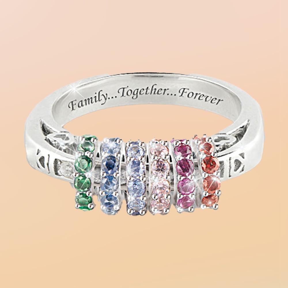 Personalized Multi Family Birthstone Circles Ring, Family Together ...