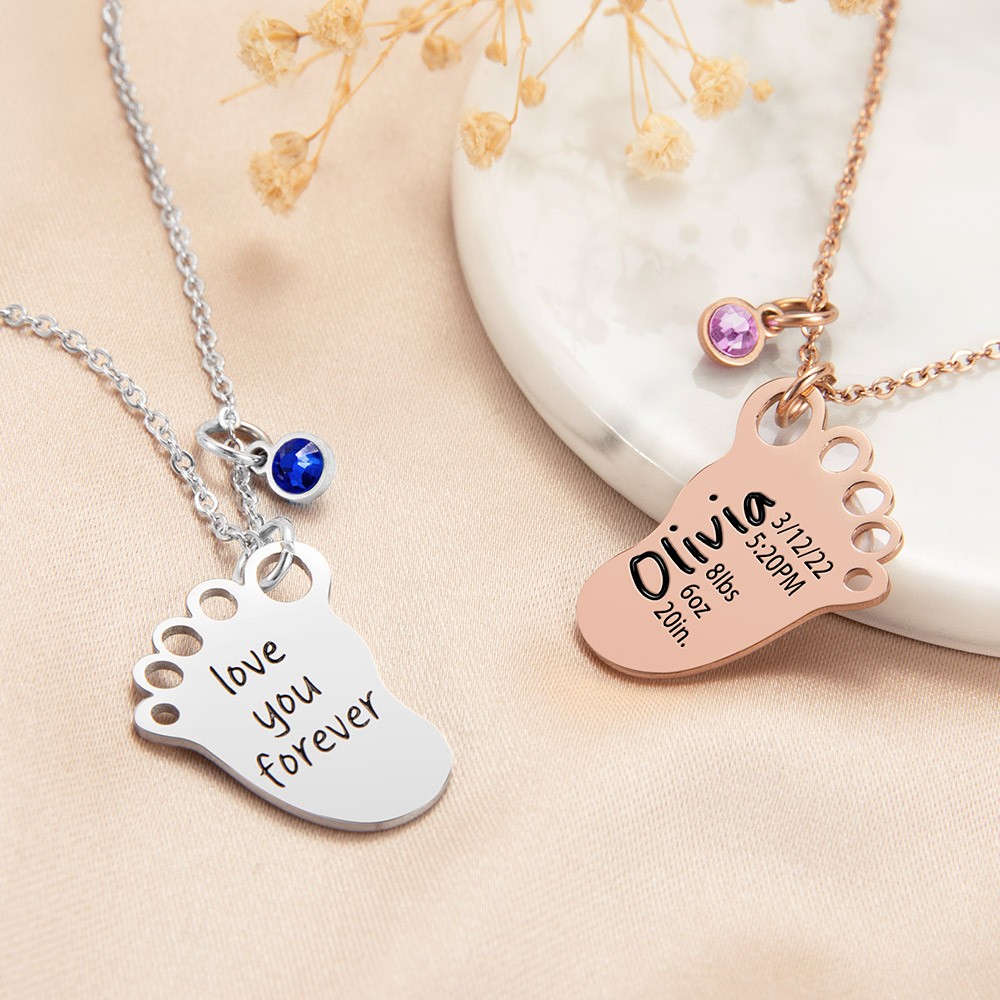 Engraved Baby Foot Name Necklace