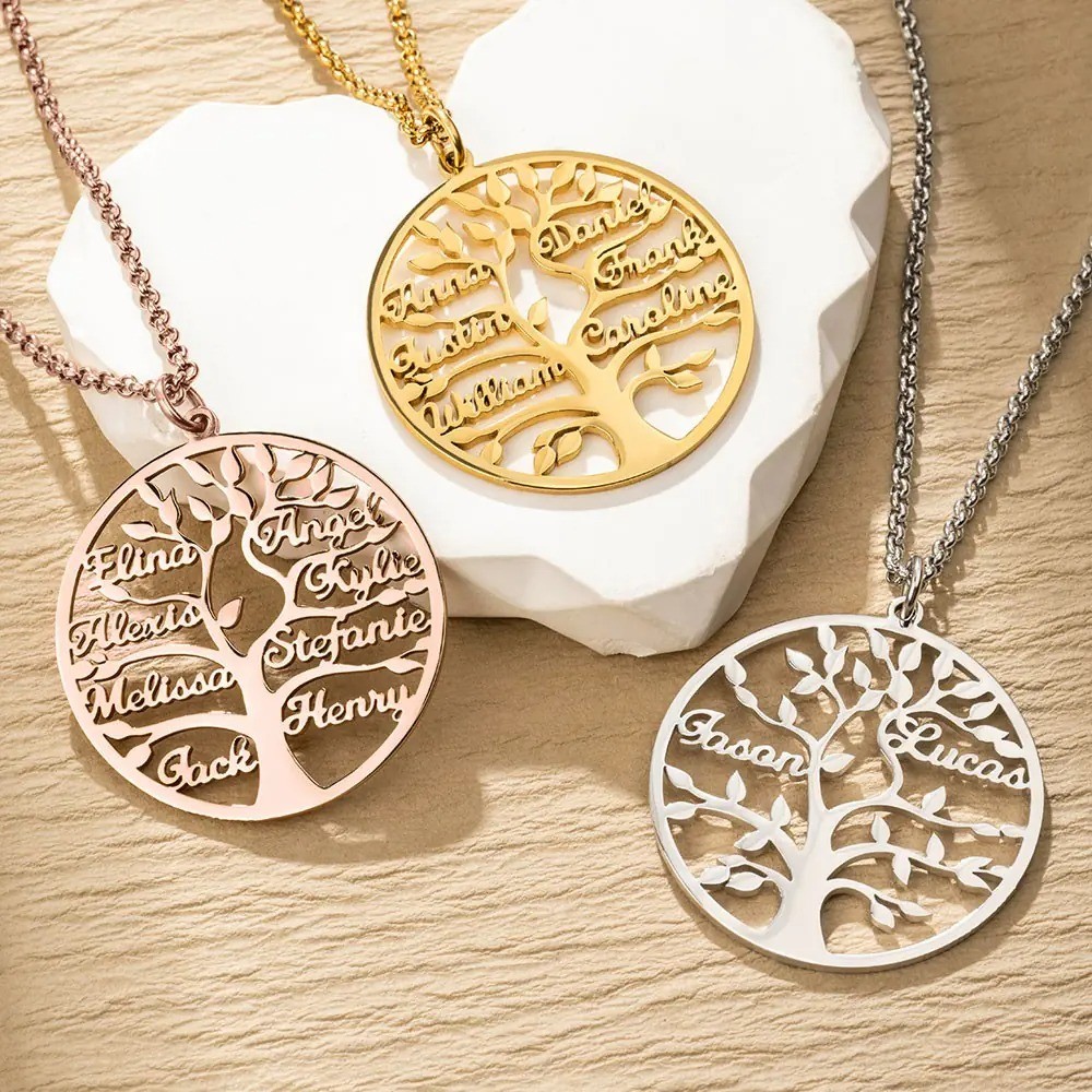 Personalized 1-9 Names Family Tree of Life Necklace, Mother's Day Birthday Gift for Mom Grandma