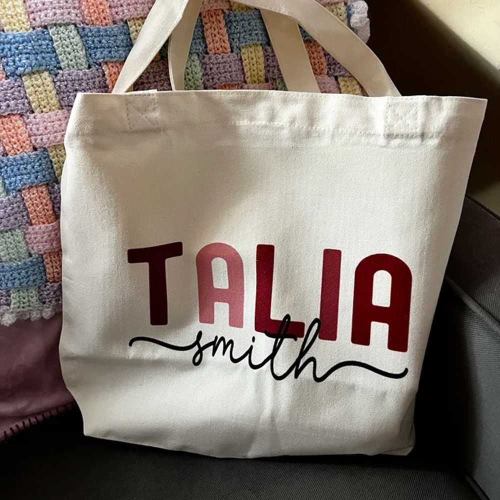Personalized Name Canvas Tote Bag, Custom Tote Shopper Bag, Reusable Bag, Gifts for Kids/Women