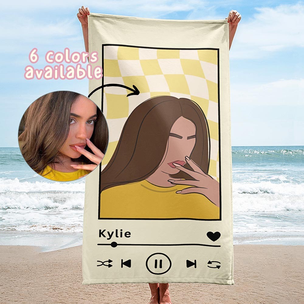 Personalized Cartoon Avatar Beach Towel, Custom Name Bath Towel, Customized Pool Towel, Beach Towel with Name, Outdoor Birthday Holiday Gift, Picnic Towel