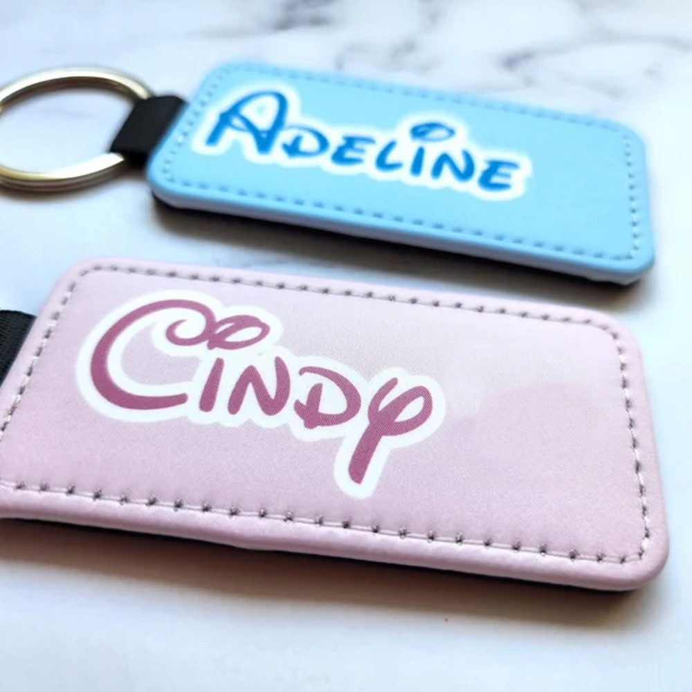 Cute Pastel Kids Name Custom Personalized PU Leather Keychain