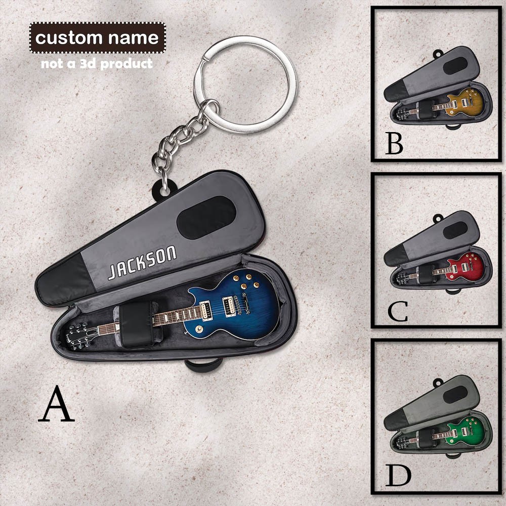 Personalized Name Electric Guitar Keychain, 2D Flat Guitar Keychain, Custom Guitarist Keychain, Gifts for Guitar Lovers