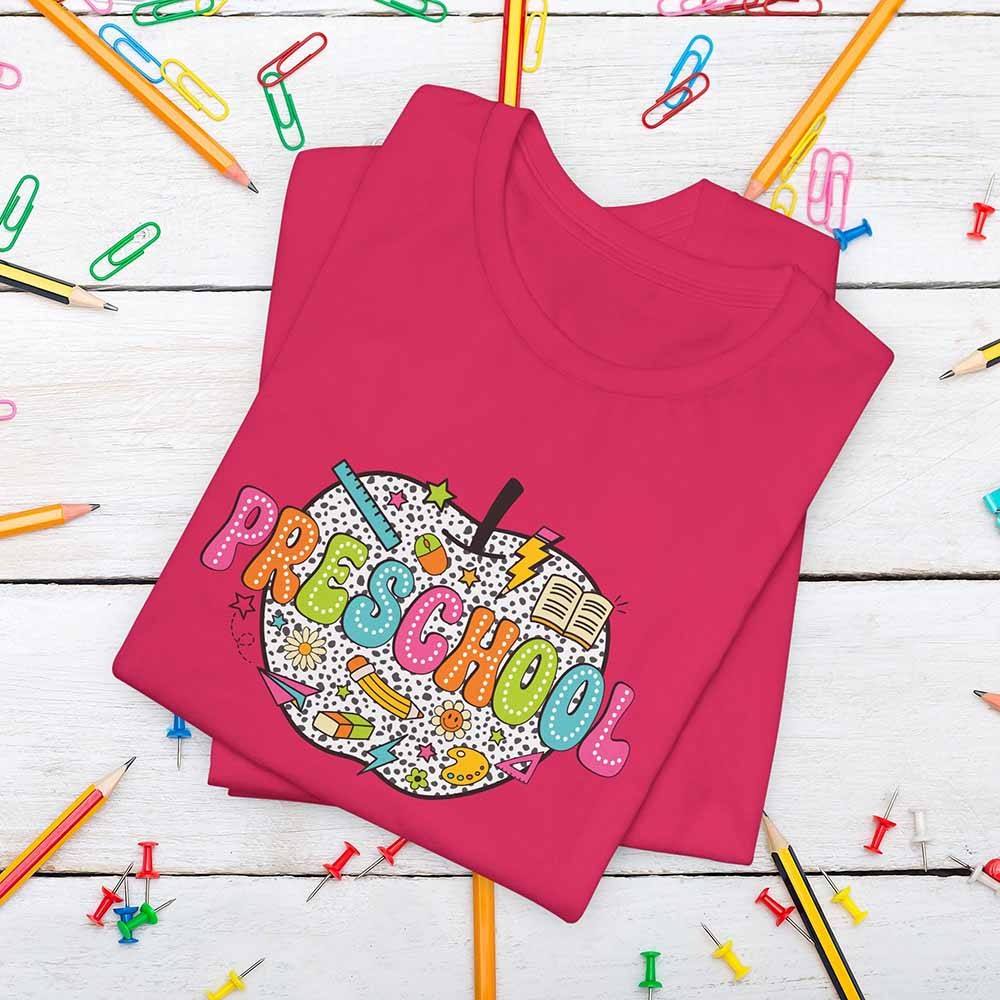 Grade Level Specific Spotted Apple Print Shirt for Pre-K through 6th Grade, Colorful Teacher Shirts, Back to School Teacher Tee, Gift for Her/Him