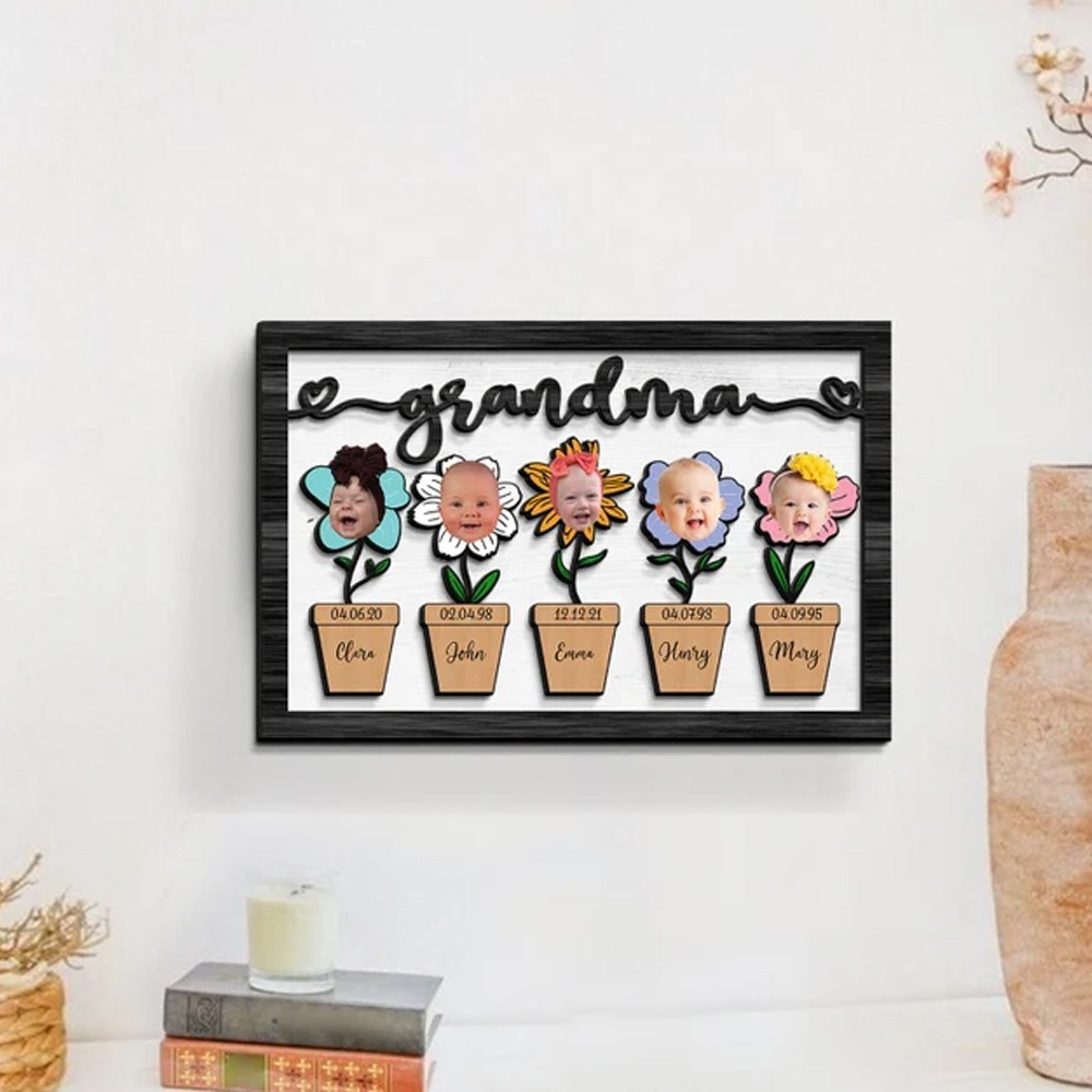 Personalized Name Grandma's Garden Wooden Sign, Custom Wooden Art with Grandkids Photo, Room Decor, Mother's Day Gift, Gift for Grandma from Kid