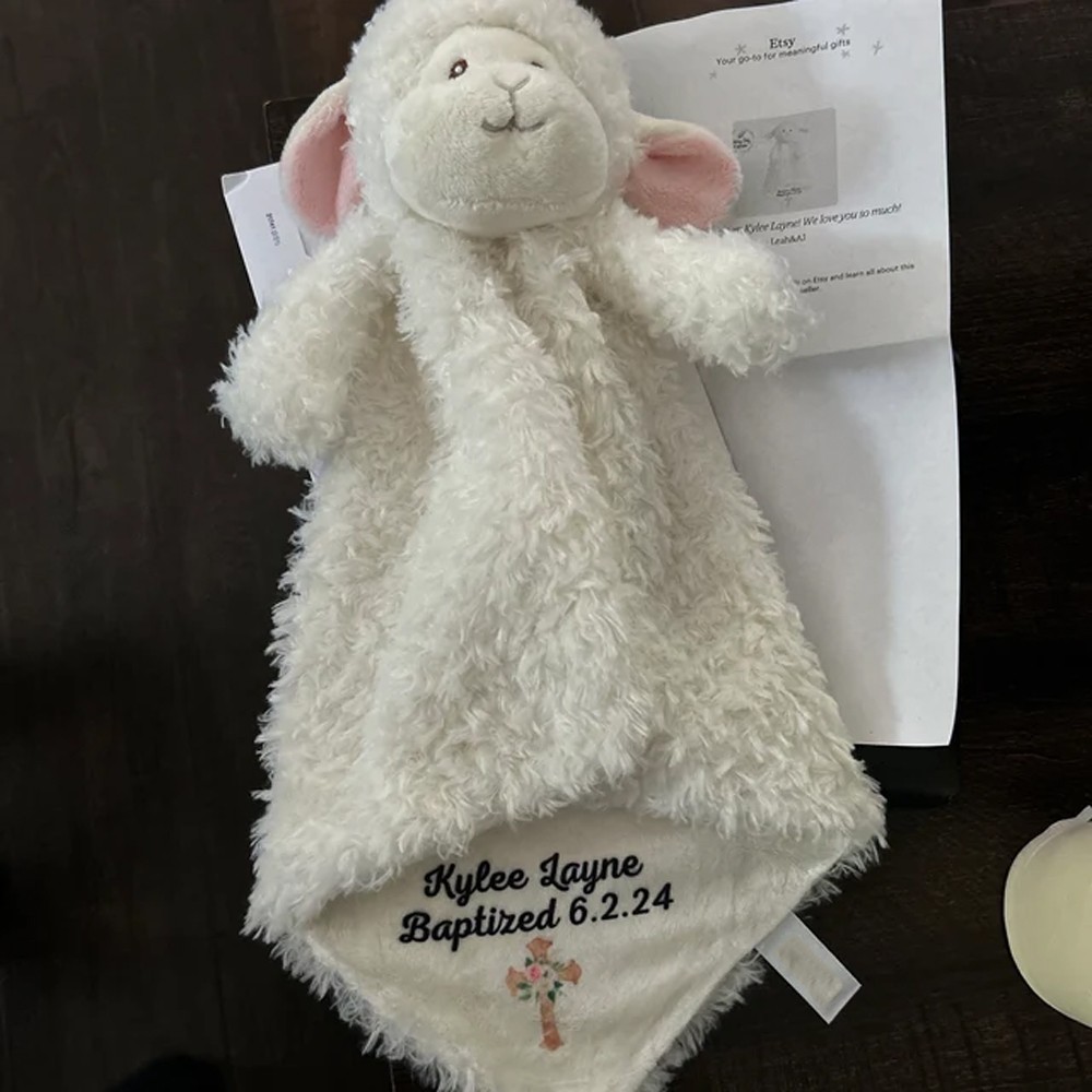 Personalized Name Baptism Lamb Plush, Custom Date Baptism Baby Blanket, Baptism Keepsake, Baby Baptism Gift