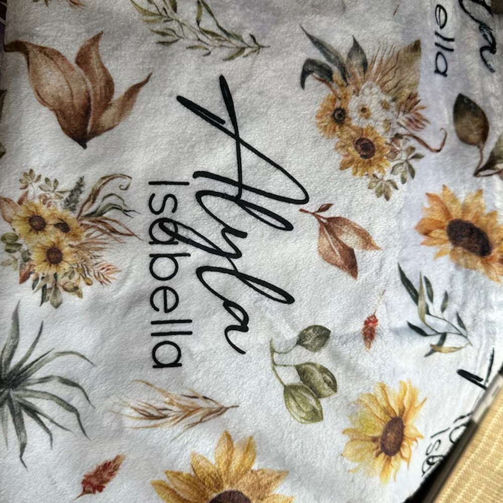 Personalized Baby Name Swaddle, Custom Sunflower Swaddle, Baby Shower Gift, Custom Baby Gift, Baby Keepsake, Sunflower Baby