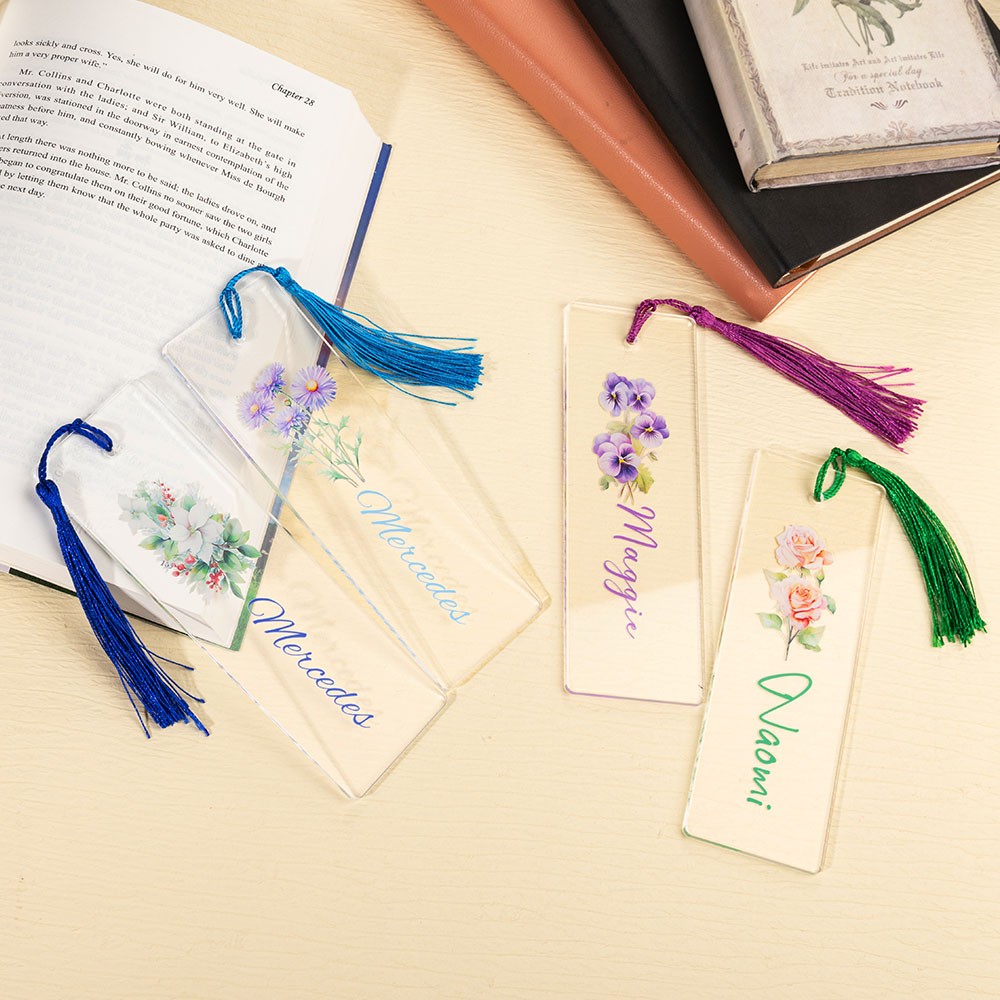 Acrylic Birth Flower Bookmark with Tassel