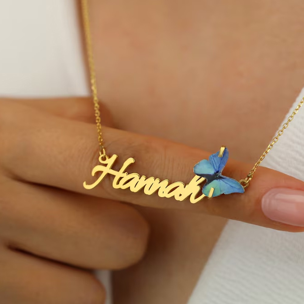 Personalized Name Butterfly Necklace, Layer Butterfly Charms, Custom Jewelry, Birthday/Christmas Gift, Bridesmaid Gift, Gift for Her