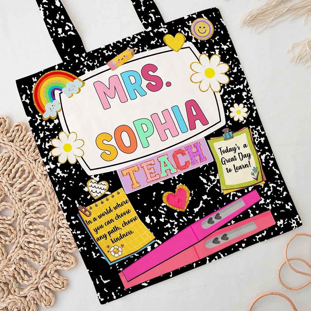 Personalization Name Teacher Tote Bag, Teacher Appreciation Gift, First Day of School, End of Year, Back To School Gift