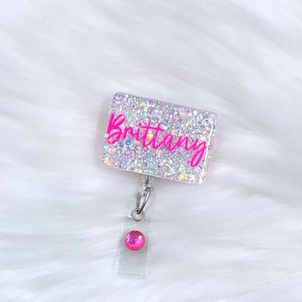 Personalized Name Badge Reel, Custom Badge Reel, Name Badge Reel,  Glitter Badge Reel, Retractable Badge Reel, Nurse ID Badge