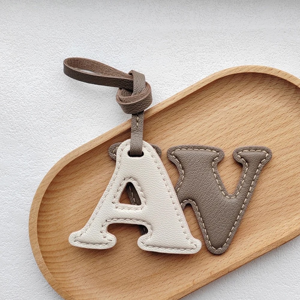 Personalized Letter Genuine Leather Bag Charm, Custom Initial Handmade Keychain, Purse Accessories, Unique Gifts for Her/Him