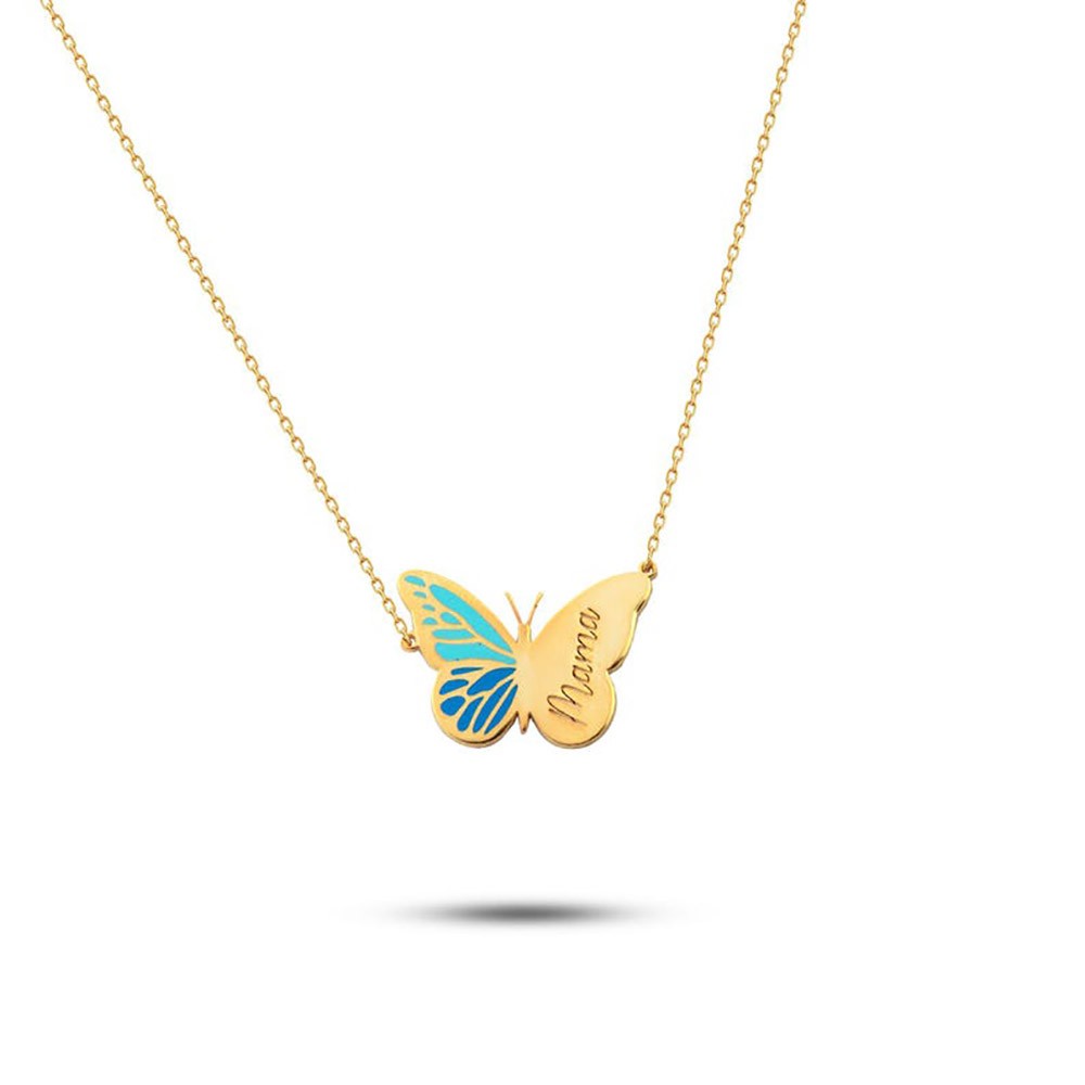 Personalized Name Silver Butterfly Necklace, Dainty Enamel Butterfly Pendant for Women, Minimalist Jewelry