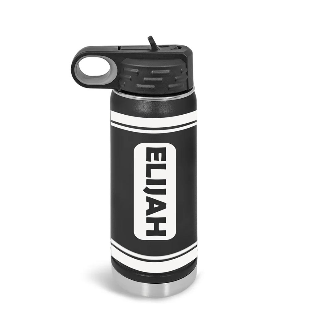 Personalized Kids Crayon Water Bottle Leak Proof, 20oz Insulated Steel Water Bottles, Name on Bottle Many Colors & Sizes