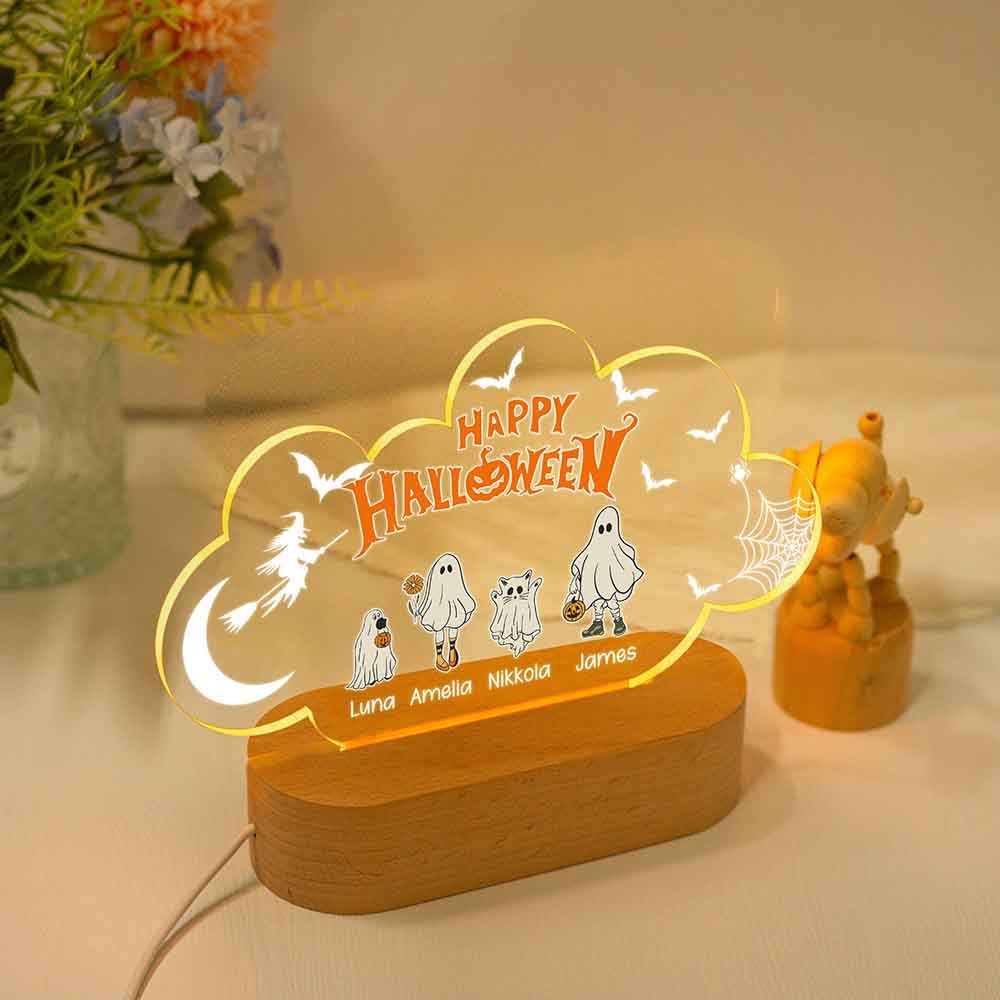 Custom Halloween Night Light, Personalized Night Lamp with Name, Funny Halloween Gifts for Kid, Halloween Decoration Trick/Treat Sign