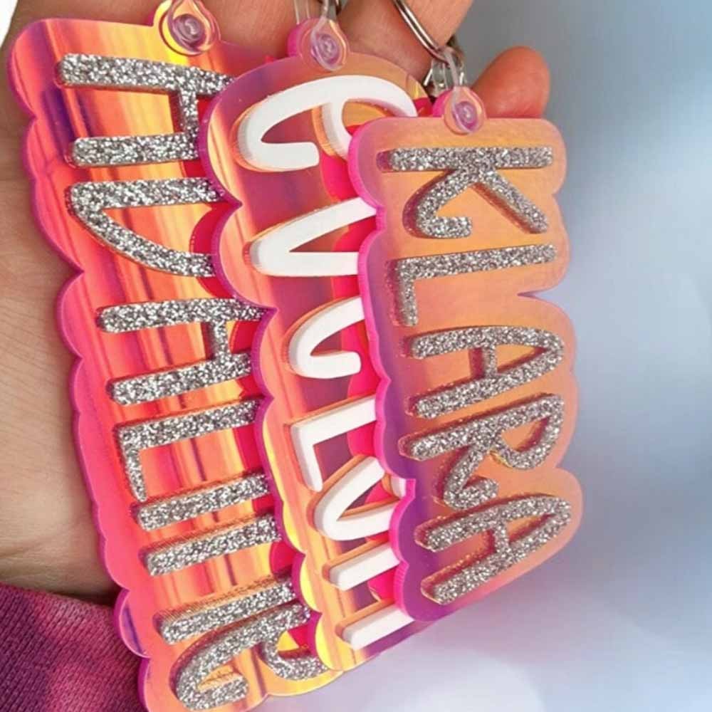 Personalized Name Sunset Iridescent Backpack Tag, Custom Glitter Name Tag ,Cheer Dance Bag Accessory, Gift for Her