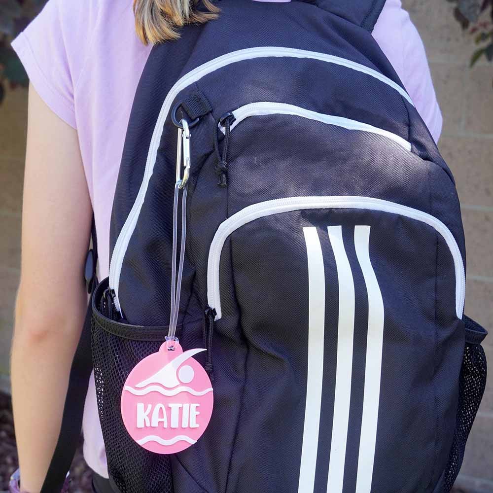 Personalized Name Swimming Tough Bag Tag, Custom Swimming Keychain, Swimming Backpack Tag, Keychain Gift for Swimmer
