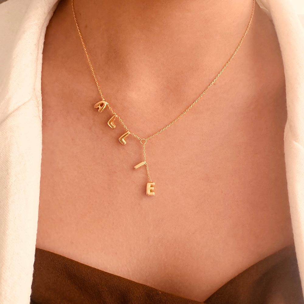 Personalized Initials Lariat Name Necklace, Bubble Letters Name Necklace, Lariat Y Name Necklace, Dainty Name Necklace, Bubble Letters Name Necklace