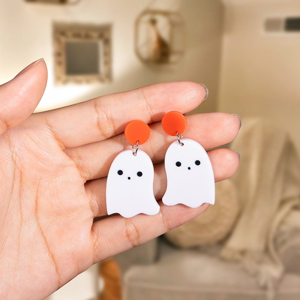 Halloween Cute Ghost Acrylic Dangle Earrings, Unique Fall Theme Jewelry, Gift for Women Girls