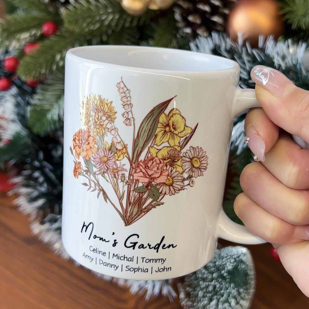 Personalized Name Birthday Flower Bouquet Gradient Mug, Custom Birth Month Flower Coffee Cup, Customized Art Mug, Christmas Gift, Mother's Day Gift form Daughter